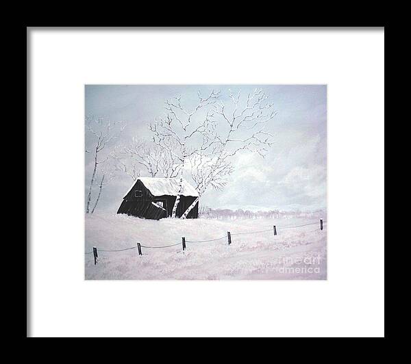 Field Framed Print featuring the painting Cold Pastures by Peggy Miller