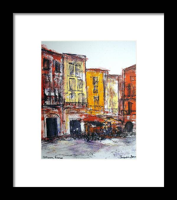 Collioure Framed Print featuring the painting Collioure - la Place by Jackie Sherwood