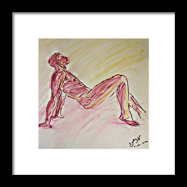 Color Framed Print featuring the painting Color Sketch of Classic Male Nude Figure Contemporary Lyrical Dance Naked Man Drawing Pose Vitality by M Zimmerman