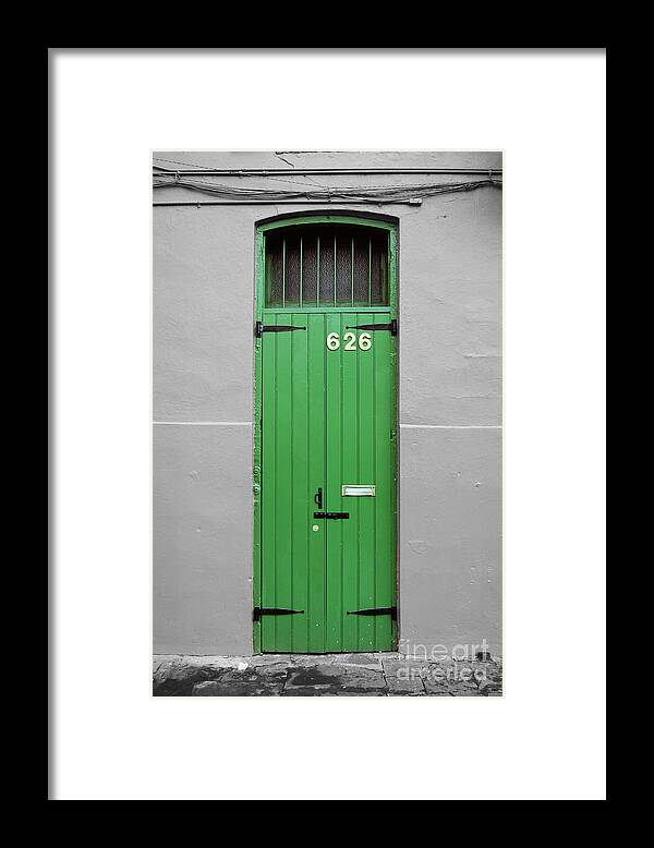 New Orleans Framed Print featuring the digital art Colorful Arched Doorway French Quarter New Orleans Color Splash Black and White by Shawn O'Brien