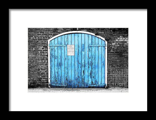 Travelpixpro Color Splash Framed Print featuring the photograph Colorful Blue Garage Door French Quarter New Orleans Color Splash Black and White and Ink Outlines by Shawn O'Brien