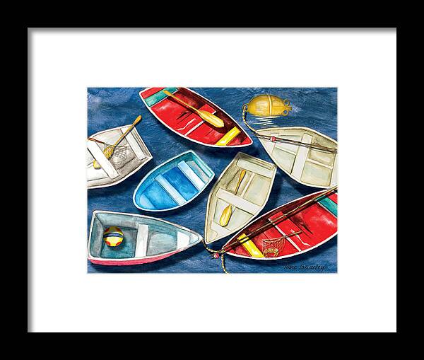 Water Framed Print featuring the painting Colorful Boats by Anne Beverley-Stamps