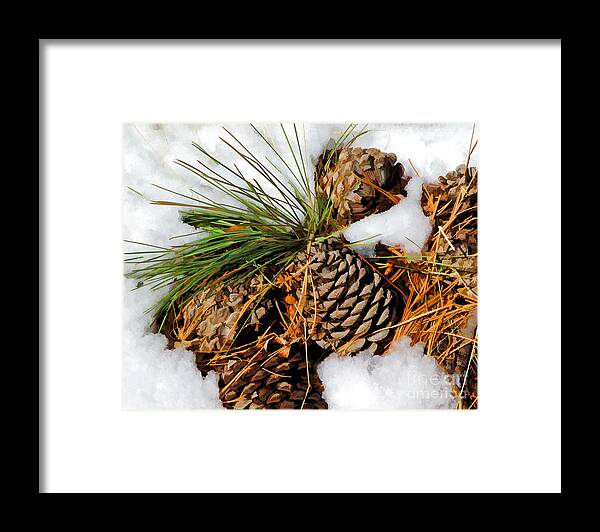 Pine Cone Framed Print featuring the digital art Cones in the Melt by L J Oakes