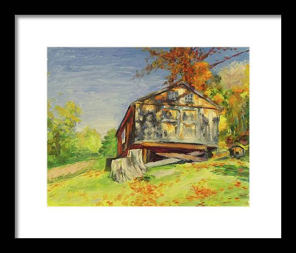 Landscape Framed Print featuring the painting Converted Barn Orrs Mill NY by Nicolas Bouteneff