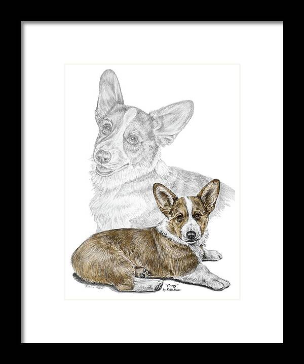 Corgi Framed Print featuring the drawing Corgi Dog Art Print color tinted by Kelli Swan