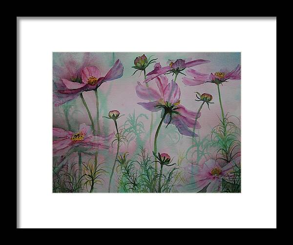 Flowers Framed Print featuring the painting Cosmos by Ruth Kamenev
