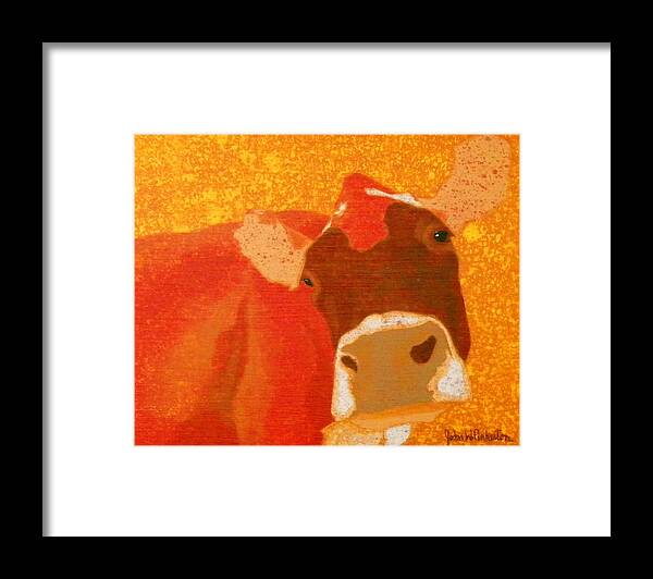Cow Framed Print featuring the painting Cow Blues by John Pinkerton