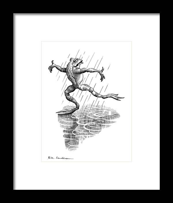 Common Frog Framed Print featuring the photograph Dancing In The Rain, Conceptual Artwork by Bill Sanderson