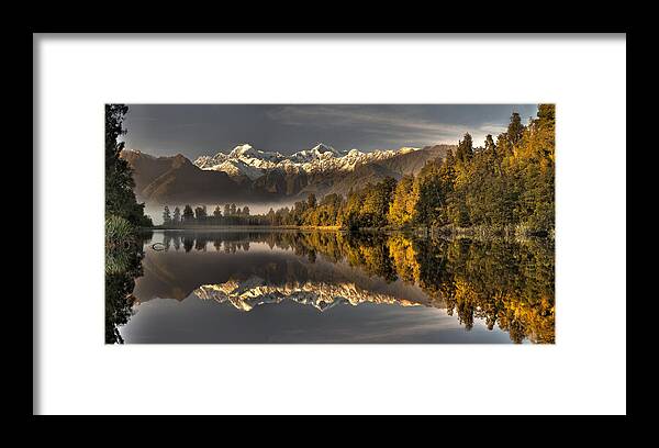 00462444 Framed Print featuring the photograph Dawn Reflection Of Lake Matheson by Colin Monteath