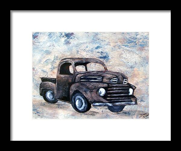 Old Classic Truck Tires Black Rusty Black Chrome Vintage Framed Print featuring the painting Days gone By by Bev Neely