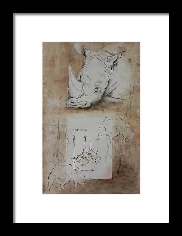 Rhino Framed Print featuring the painting Death Roll by Ilona Petzer