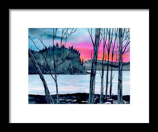 Landscape Framed Print featuring the painting December Sunset by Brenda Owen
