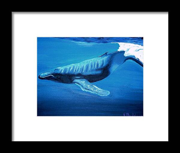 Whale Framed Print featuring the painting Diving Whale by Victoria Rhodehouse
