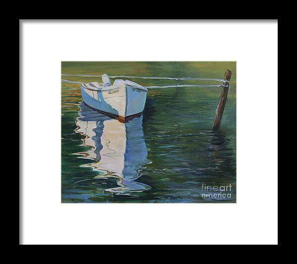 Boat Framed Print featuring the painting Docked on the Mobjack Bay by Susan Bradbury