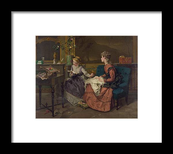 History Framed Print featuring the photograph Domestic Scene With Two Girls, One by Everett