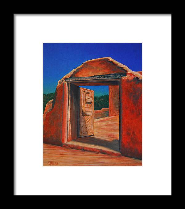 Southwest Framed Print featuring the painting Doorway To Las Trampas by Cheryl Fecht