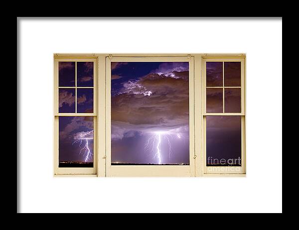 Windows Framed Print featuring the photograph Double Lightning Strike Picture Window by James BO Insogna