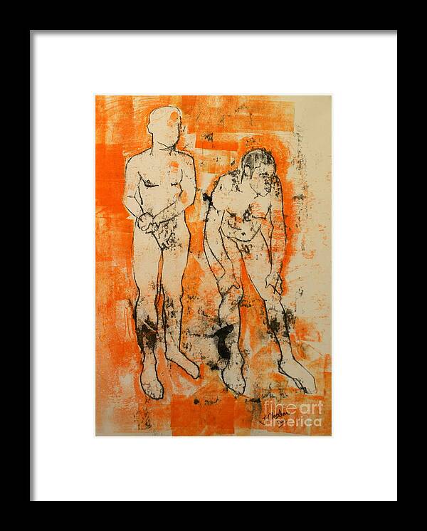 Nudes Framed Print featuring the drawing Double male nude by Joanne Claxton
