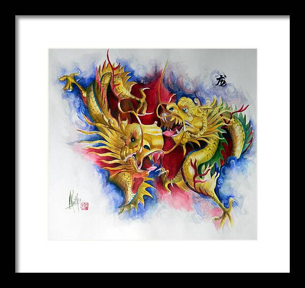 Dragon Framed Print featuring the painting Dragon by Alan Kirkland-Roath