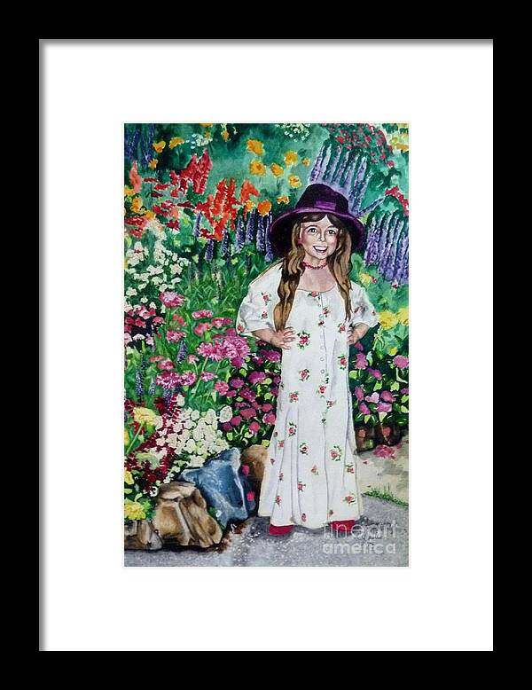 Portrait Framed Print featuring the painting Dress Up in the Garden by Linda Gustafson-Newlin
