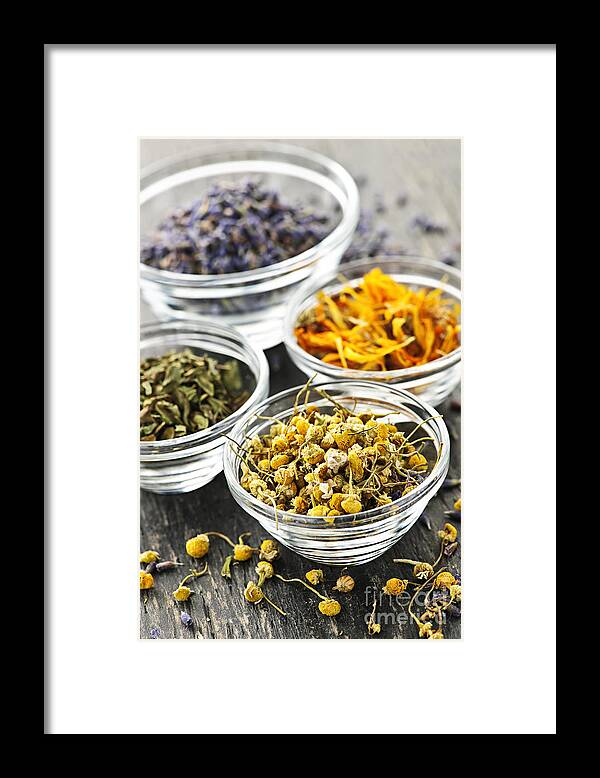 Herbs Framed Print featuring the photograph Dried medicinal herbs by Elena Elisseeva