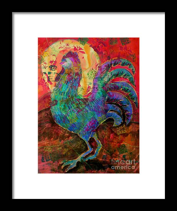 Chickens-rooster Framed Print featuring the mixed media Early Riser by Genie Morgan