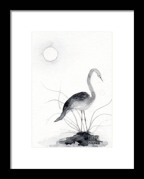 Egret Framed Print featuring the painting Egret Under full Moon by Doris Blessington