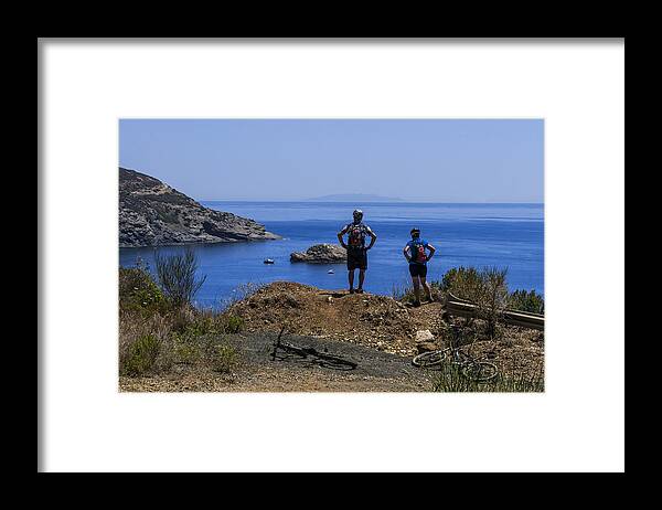 Mtb Framed Print featuring the photograph ELBA ISLAND - MTB Bikers looking the far away island - ph Enrico Pelos by Enrico Pelos