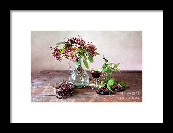 Autumn Framed Print featuring the painting Elderberries 02 by Nailia Schwarz