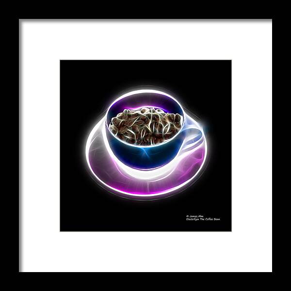Coffee Framed Print featuring the digital art Electrifyin The Coffee Bean -Version Blue by James Ahn