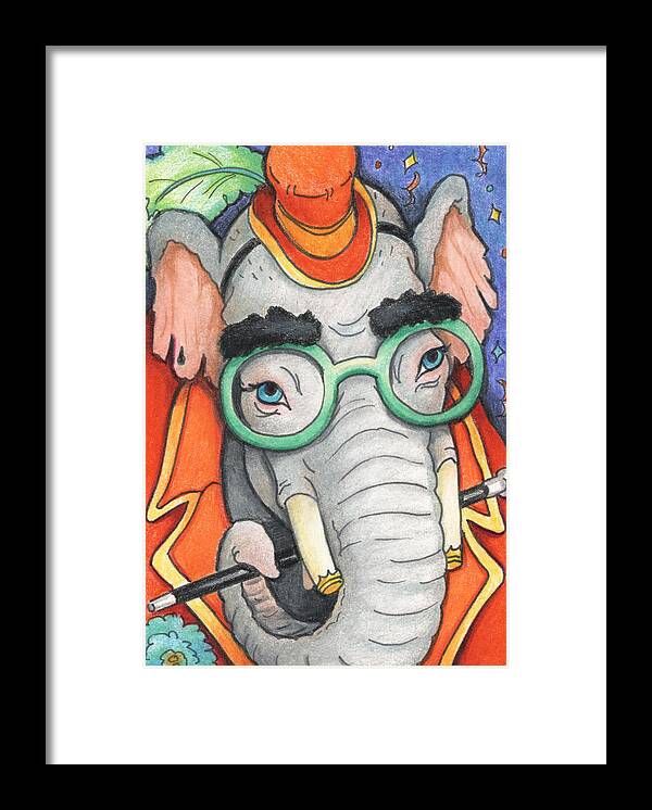 Character Framed Print featuring the drawing Elephant In Glasses by Amy S Turner