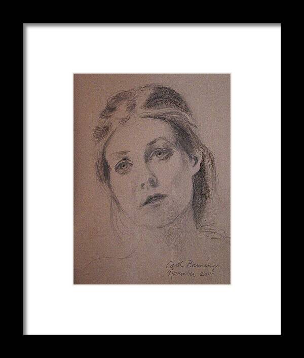 Graphite And Charcoal On Pastel Paper Framed Print featuring the painting Em by Carol Berning