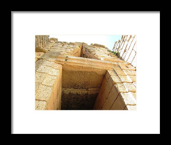 Mycenaean Framed Print featuring the photograph Entrance to the Royal Tombs II and the Treasury of Atreus Agamemnon in Mycenae Greece by John Shiron
