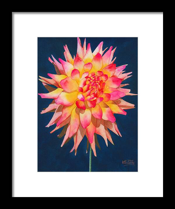 Watercolor Framed Print featuring the painting Exploding Lollipop Dahlia by Ken Powers
