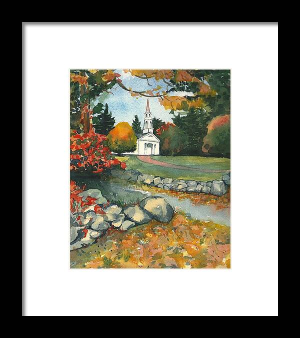Landscape Framed Print featuring the painting Fall at Martha-Mary Chapel - Sudbury by Lynn Babineau