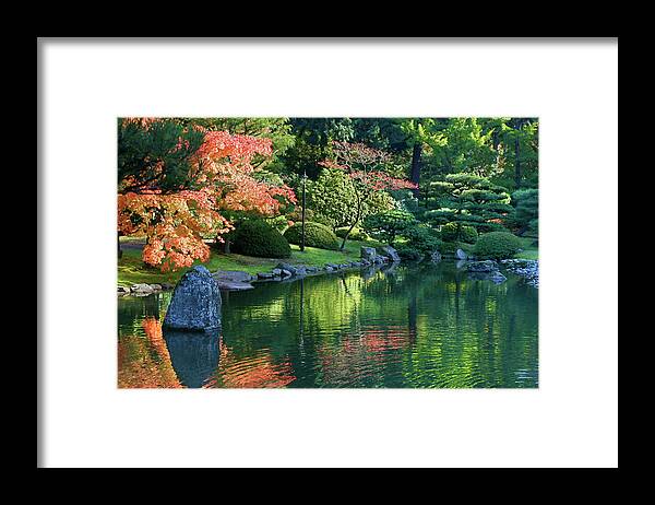 Botanical Framed Print featuring the photograph Fall Reflections Japanese Gardens by Vicki Hone Smith