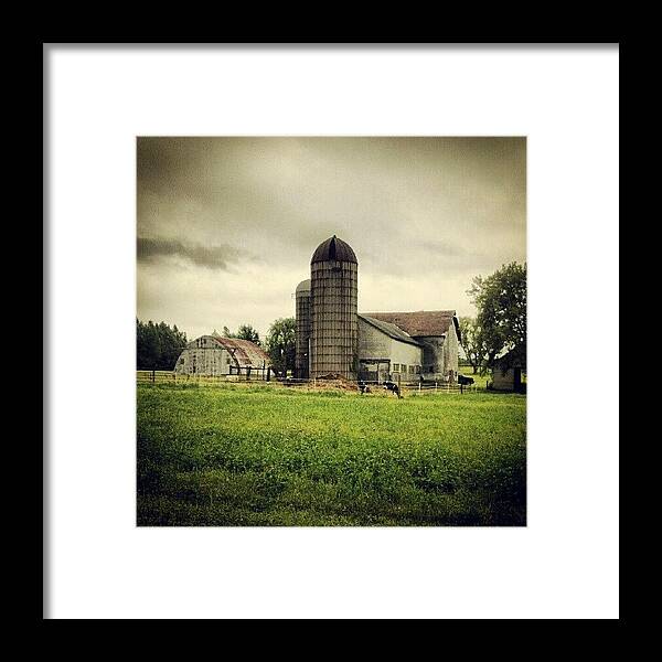 Cloudyday Framed Print featuring the photograph #farm #barn #cow #midwest by Bryan P