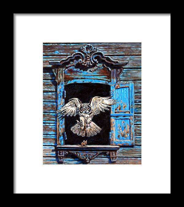 Owl Framed Print featuring the painting Fast Food Window by John Lautermilch