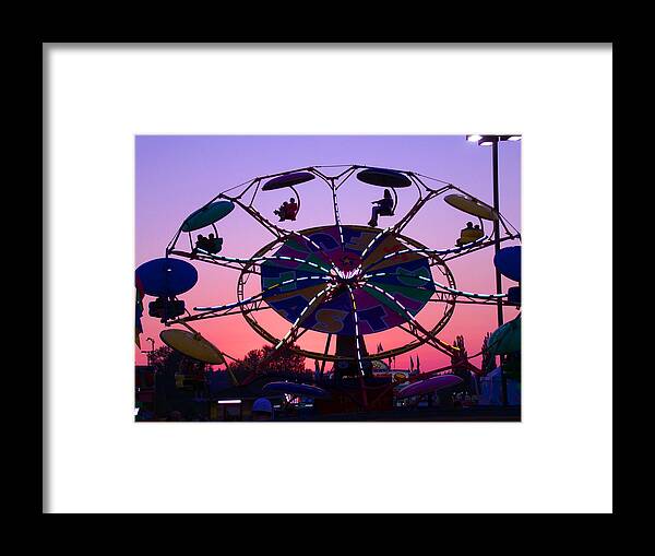 Amusement Park Rides Framed Print featuring the photograph Fast Fun Ride At Sunset by Kym Backland