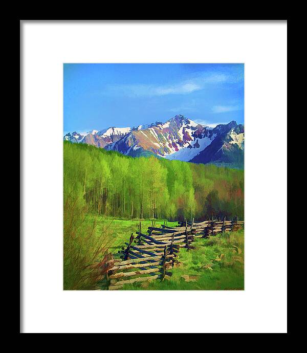  Framed Print featuring the digital art Fenceline Mountains by Rick Wicker