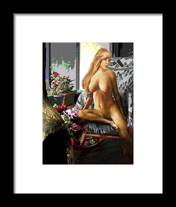 Fine Art Framed Print featuring the painting FINE ART FEMALE NUDE JESS SITTING 2b4 by G Linsenmayer