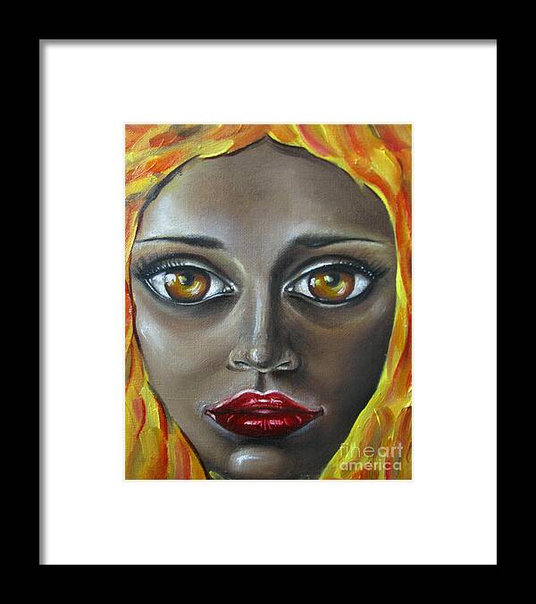Female Framed Print featuring the painting Fire by Iglika Milcheva-Godfrey