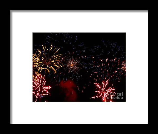 Oshkosh Framed Print featuring the photograph Fireworks at Oshkosh Airventure 2012. 01 by Ausra Huntington nee Paulauskaite