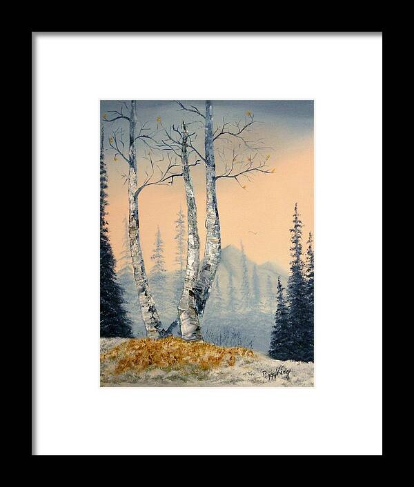 Mountains Framed Print featuring the painting First Kiss of Winter by Peggy King