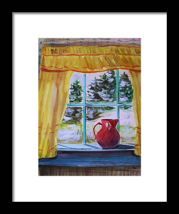 Window Framed Print featuring the painting First Snow by John Williams