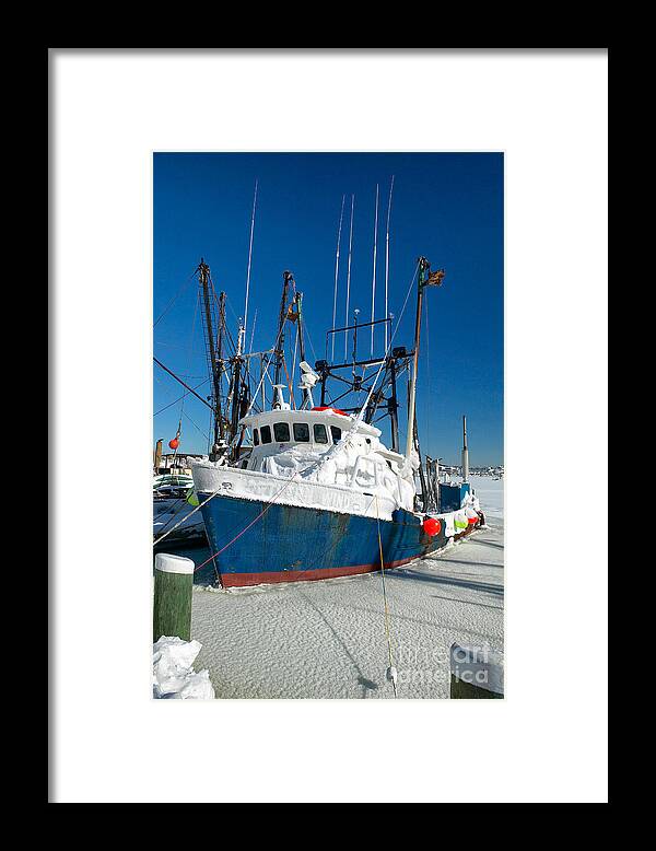 Fishing boats in frozen hyannis harbor Framed Print by Matt Suess