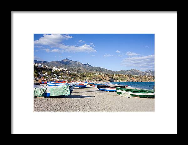 Costa Framed Print featuring the photograph Fishing Boats on a Beach in Spain by Artur Bogacki