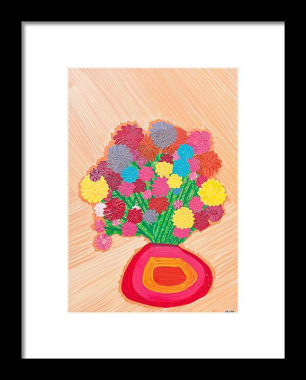 Flowers Framed Print featuring the painting Flowers vase by Hagit Dayan
