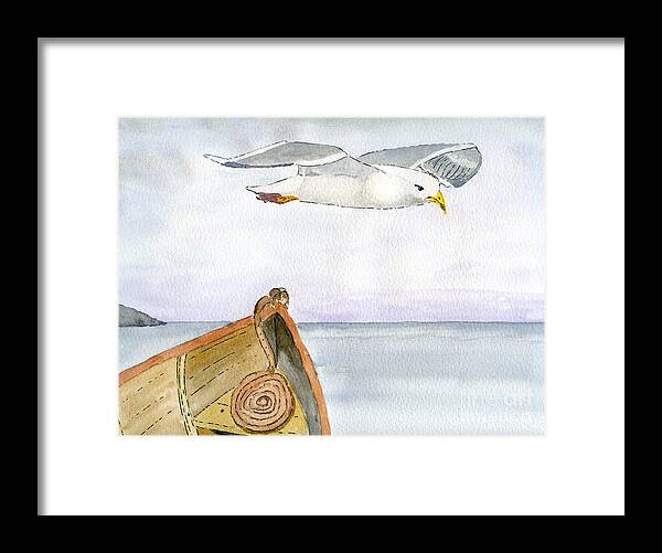 Seagull Framed Print featuring the painting Flying Across by Eva Ason