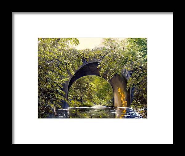 Bridge Framed Print featuring the painting Forgotten Train Bridge by Carol Sweetwood